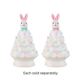 8" LED Light Up White Ceramic Easter Tree with White Bunny Top