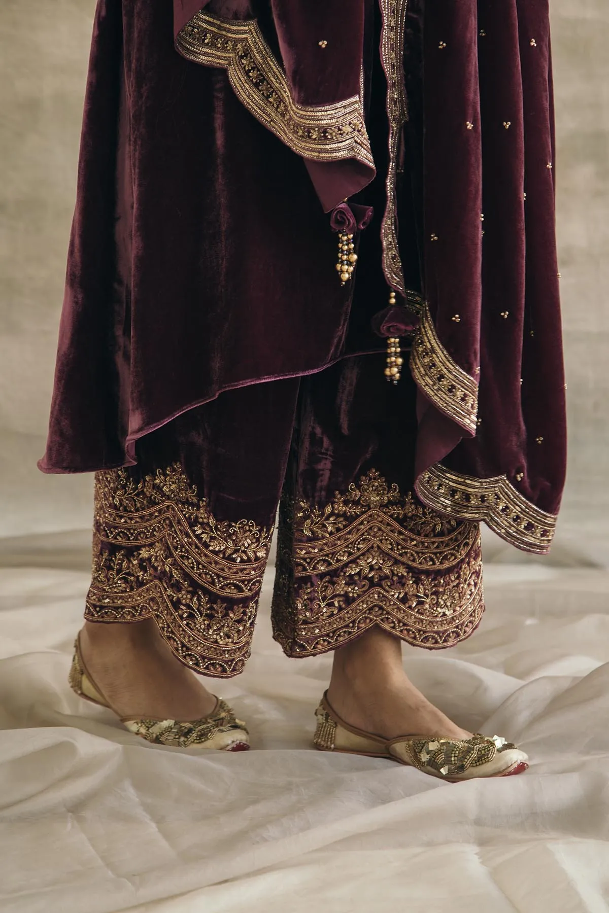 Asymmetrical Velvet Kurta Set