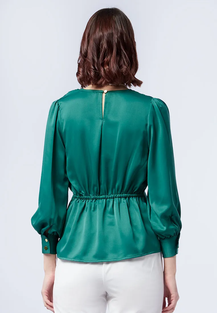 Balloon Sleeves Overlapped Blouse