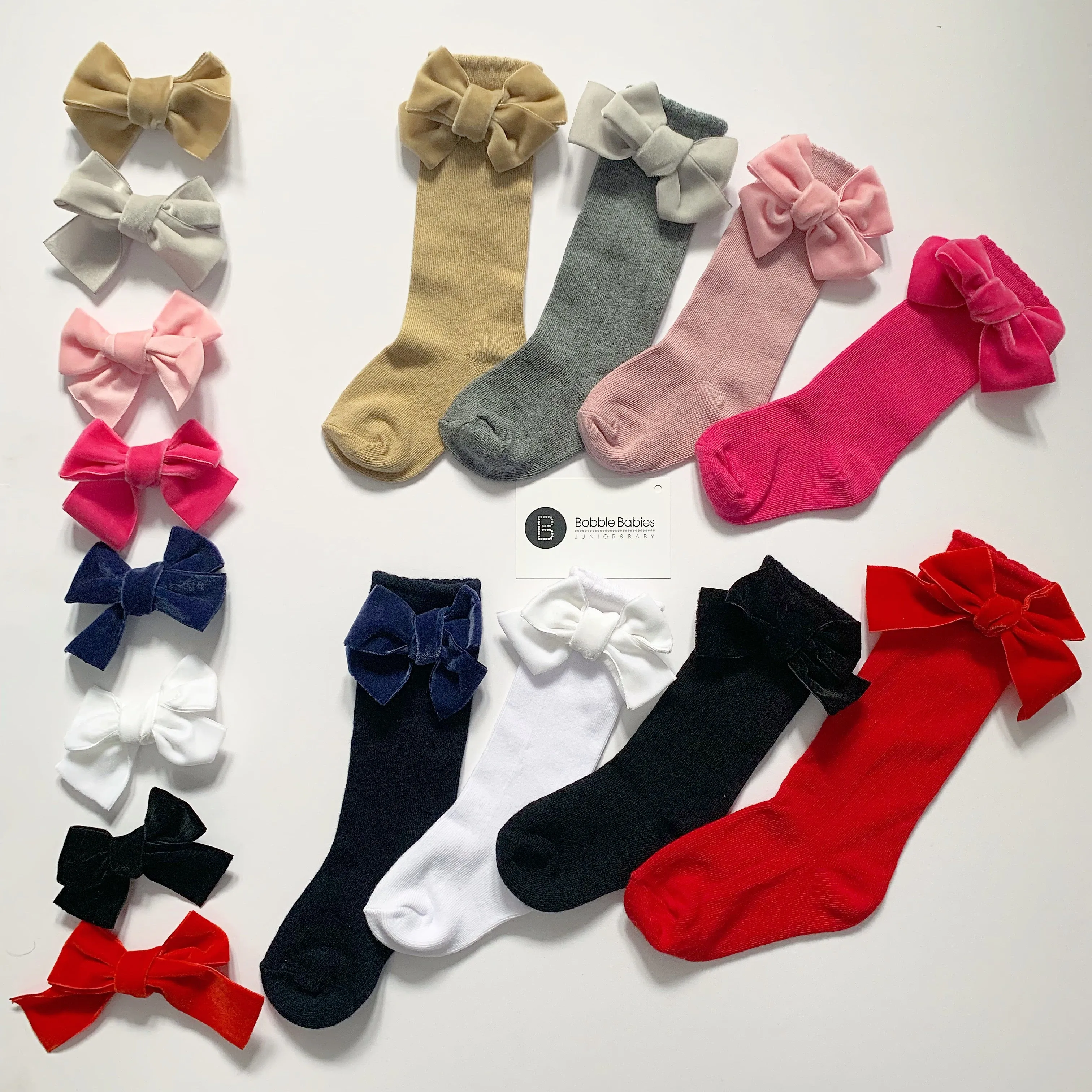 Bobble Babies knee high socks with velvet bow