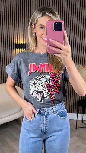 Florence Grey & Pink Leopard Graphic Print T Shirt