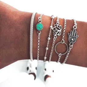 Hamsa Set Of 6 Silver Bracelets