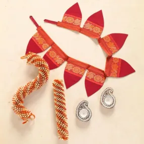 Handmade Cotton Fabric Toran, Engraved Diyas (2 pcs) with Off-white & orange festive door hangings (2pcs) Combo Set | Festive Decor Item | Handmade in India