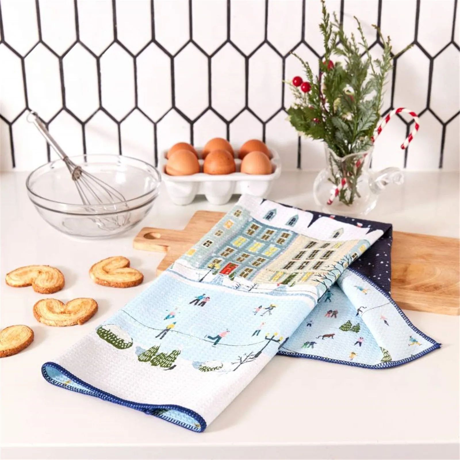 Holiday in the Park blu Kitchen Tea Towel-Double-Sided Print