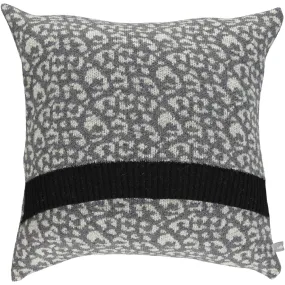 Knitted Lambswool Grey & Black Leopard Print Cushion