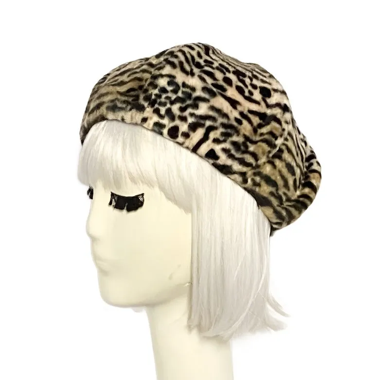 Leopard Faux Fur Beret Hat