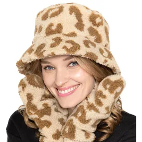 Leopard Patterned Faux Fur Bucket Hats