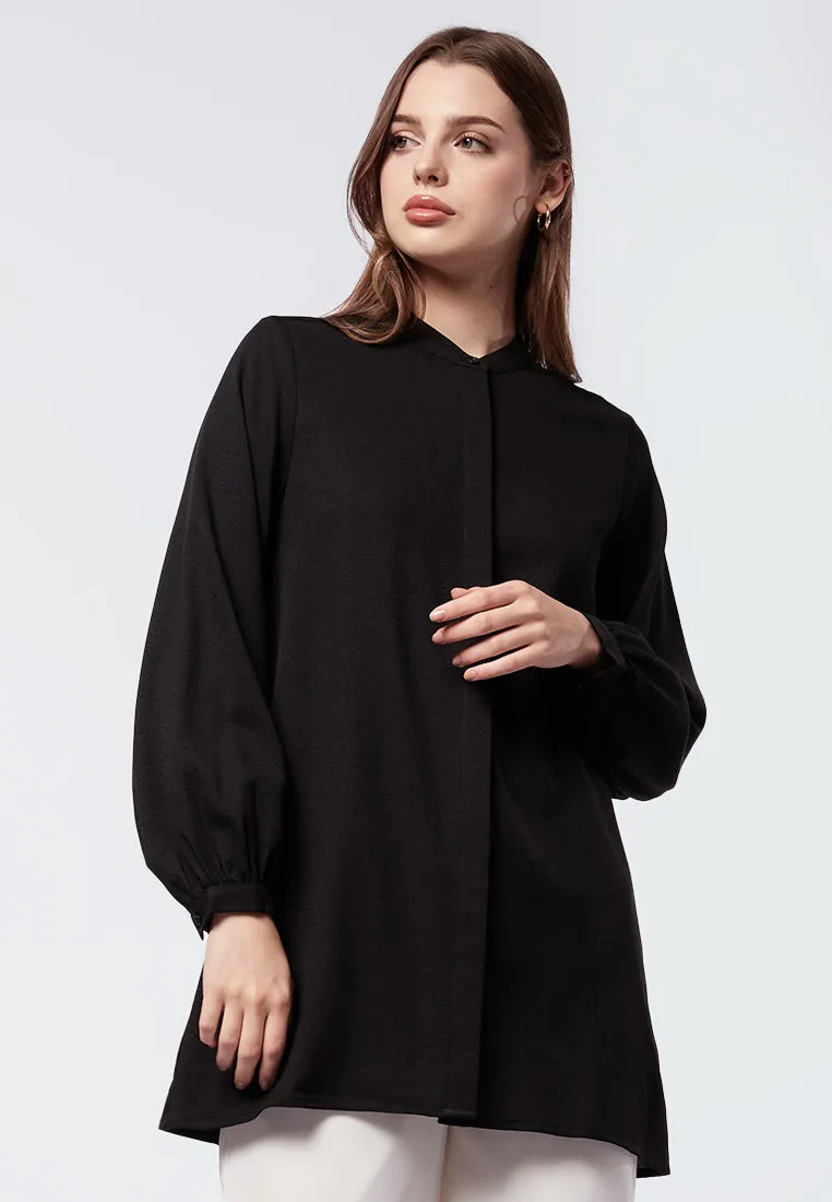 Mandarin Collar Puff Sleeves Tunic