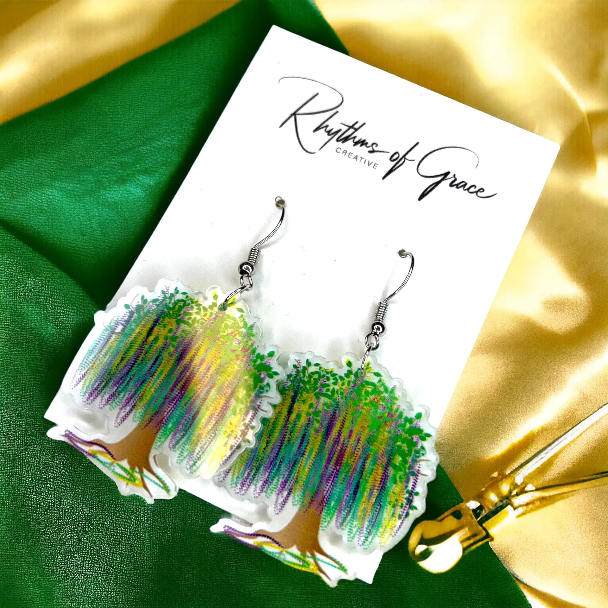 Mardi Gras Earrings - Handmade Jewelry, Bead Tree, New Orleans, Purple Green Gold, Mardi Gras Jewelry, Parade Outfit, Mardi Gras Tree