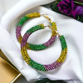 Mardi Gras Hoops - Mardi Gras Beads, New Orleans, Purple Green Gold, Mardi Gras Jewelry, Parade Outfit, Mardi Gras Earrings, Glitter Hoops