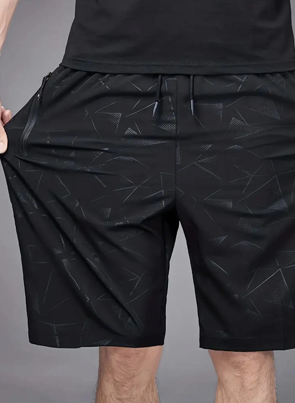 Mens Slightly Stretchy Geometric Pattern Casual Shorts