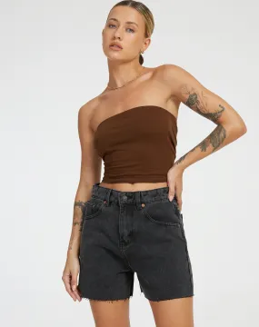 Mid Length Denim Shorts in Black Wash