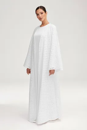 Nabila White Eyelet Open Abaya