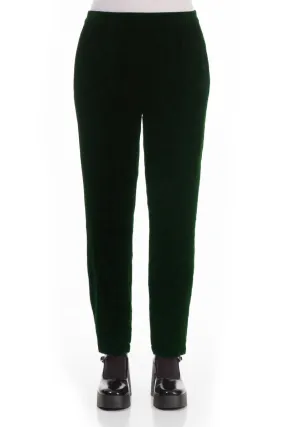 Narrow Straight Pine Green Silk Velvet Trousers