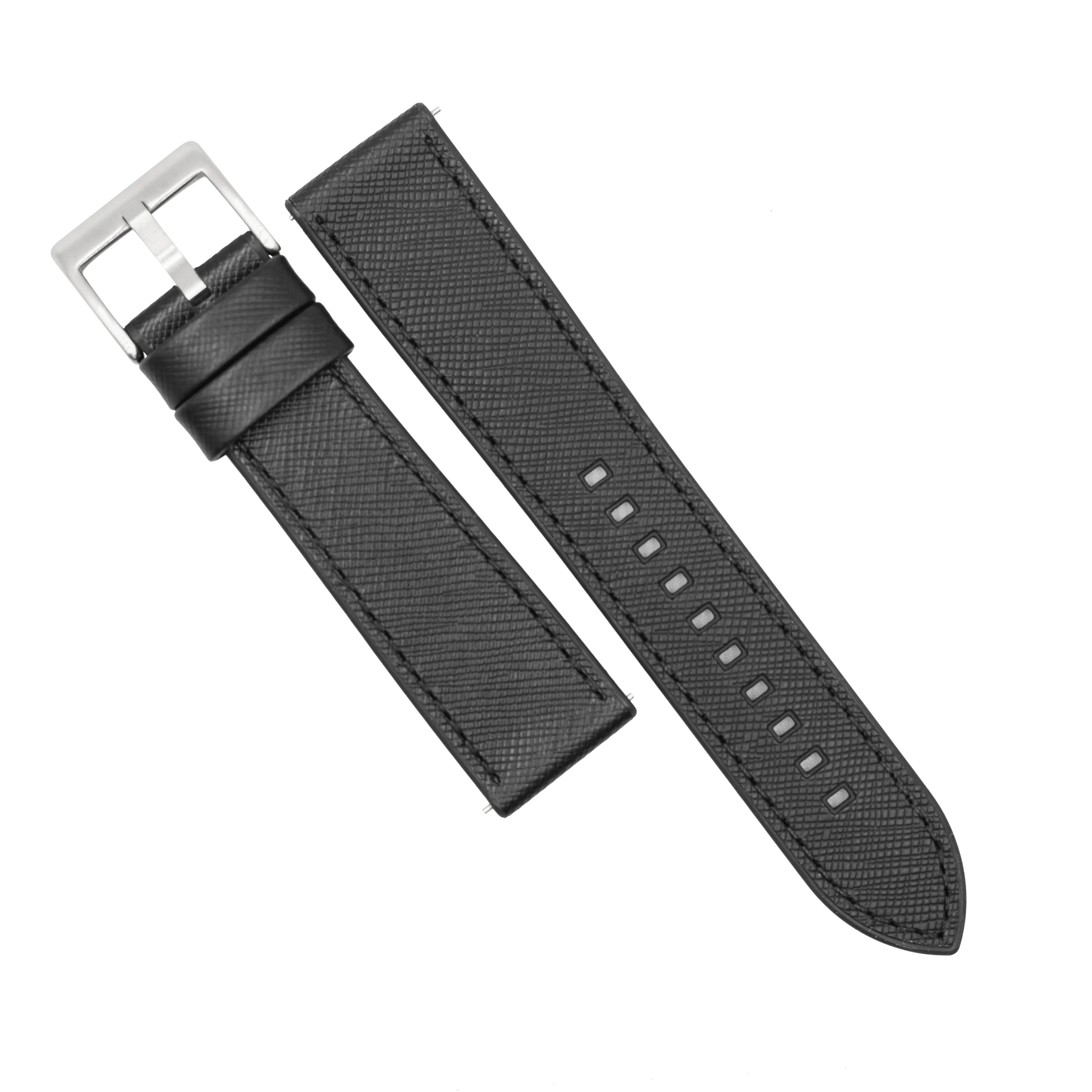 Performax Saffiano Leather FKM Rubber Hybrid Strap in Black