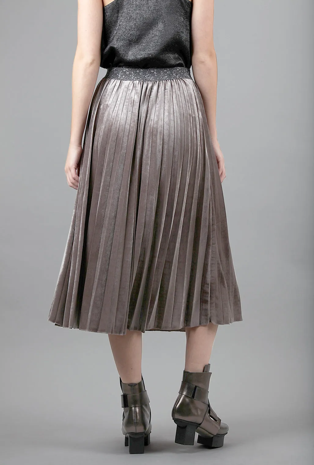 Pleated Velvet Skirt, Ash