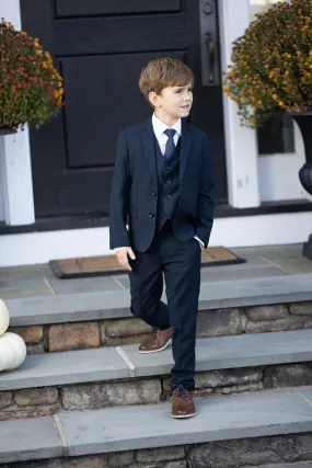 Premium Kids Midnight Navy 5-Piece Wool Blend Suit