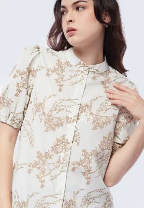 Printed Balloon Sleeve Blouse