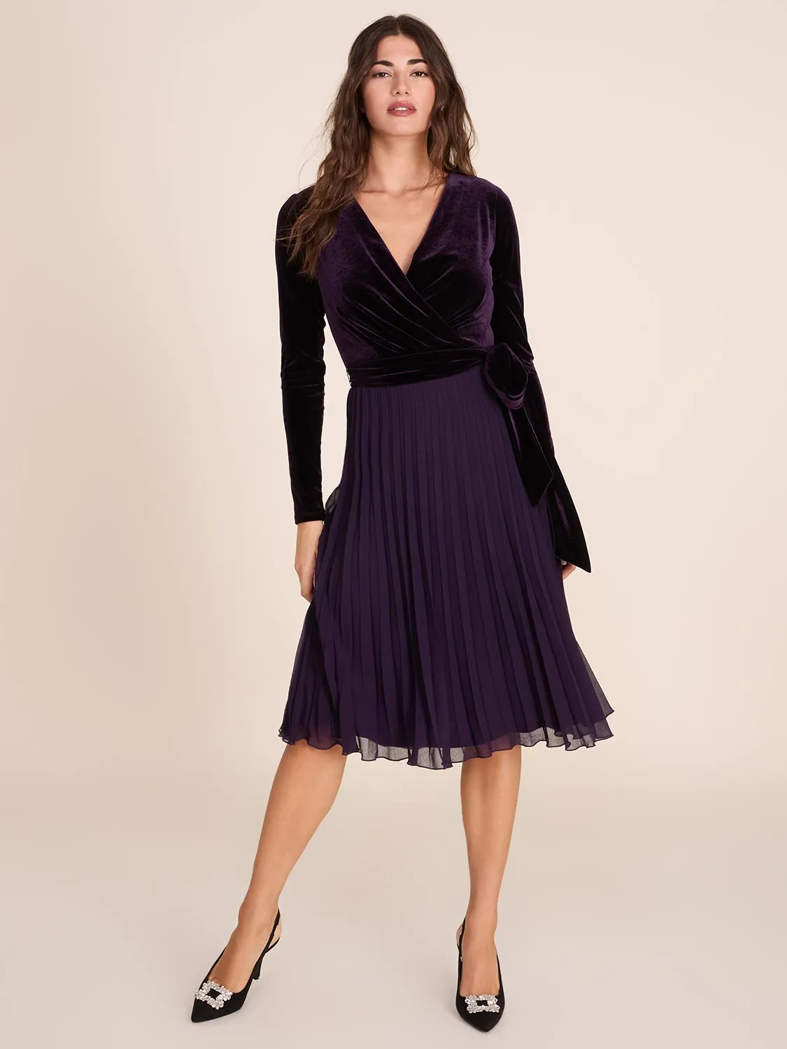 Velvet & Chiffon Fit & Flare Midi Dress