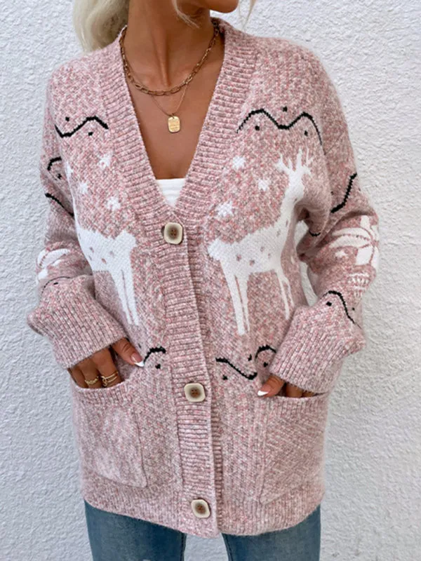 Women's Christmas Reindeer Print Knitted Cardigan